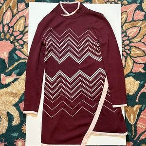 Aventura sweater, dress, maroon long sleeve knee length